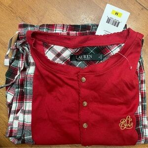 Ralph Lauren 2 piece pajamas size medium- red top & plaid bottoms NWT-never worn